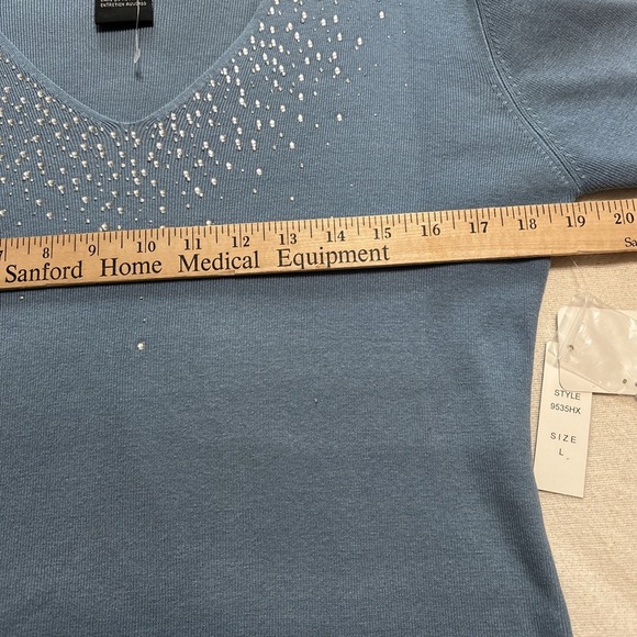 J.A.C. Light‎ Blue Silk Blend Top Rhinestone 3/4 Sleeves Lightweight SzL Career - Picture 6 of 8